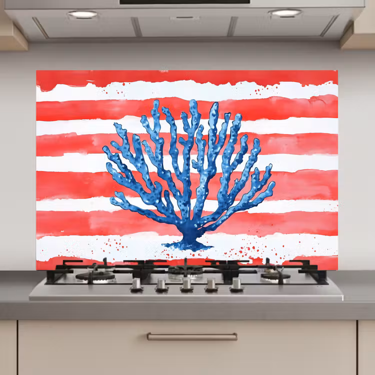 Spatscherm keuken - Koraal - Verfstructuur - Rood - Blauw — 1