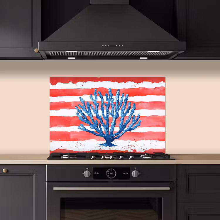 Spatscherm keuken - Koraal - Verfstructuur - Rood - Blauw — 2