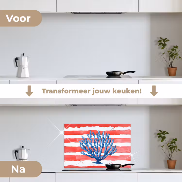 Spatscherm keuken - Koraal - Verfstructuur - Rood - Blauw — 3