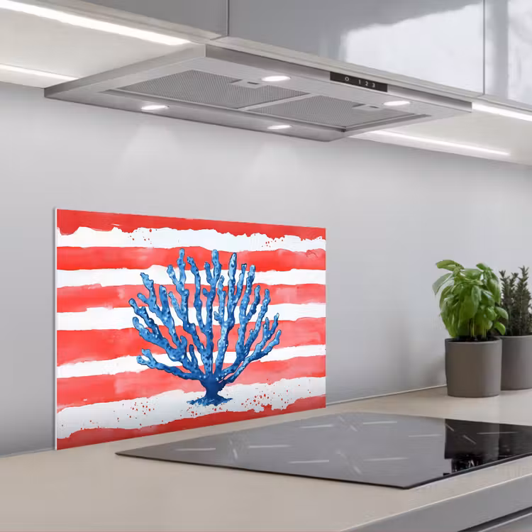 Spatscherm keuken - Koraal - Verfstructuur - Rood - Blauw — 5