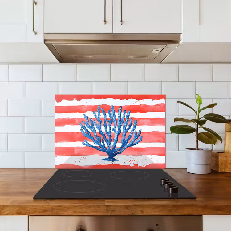 Spatscherm keuken - Koraal - Verfstructuur - Rood - Blauw — 6