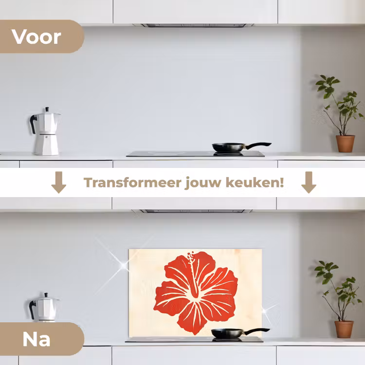 Spatscherm keuken - Rode hibiscusbloem - Textuur achtergrond - Beige — 3