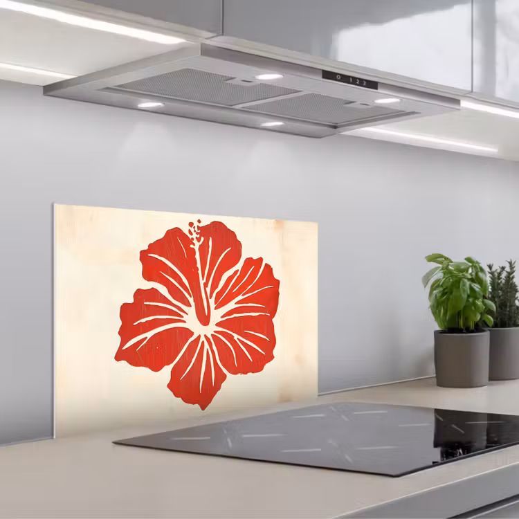 Spatscherm keuken - Rode hibiscusbloem - Textuur achtergrond - Beige — 5