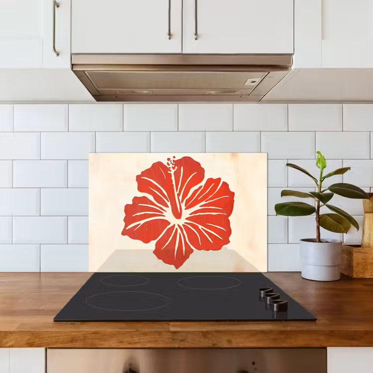 Spatscherm keuken - Rode hibiscusbloem - Textuur achtergrond - Beige — 6