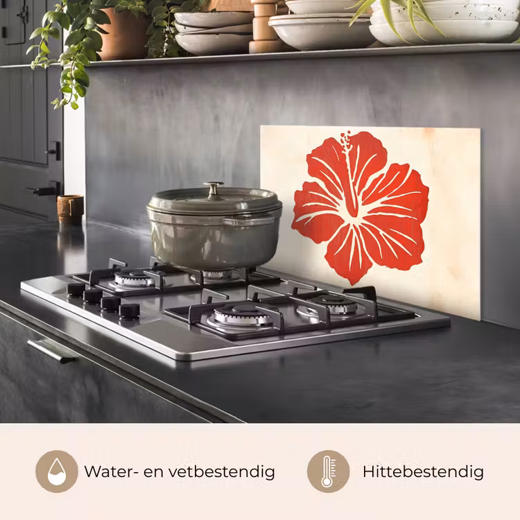 Spatscherm keuken - Rode hibiscusbloem - Textuur achtergrond - Beige — 7