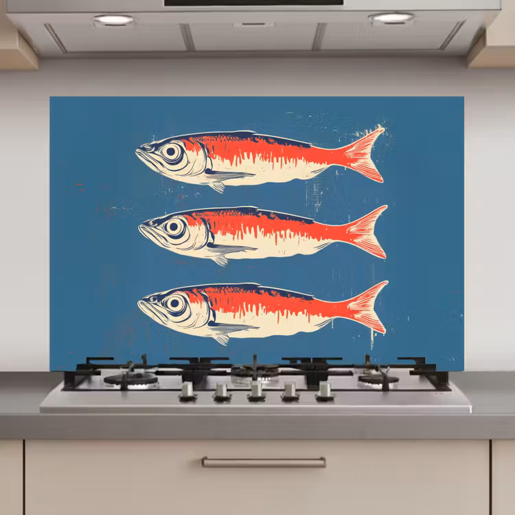Spatscherm keuken - Vissen - Rood - Blauw — 1