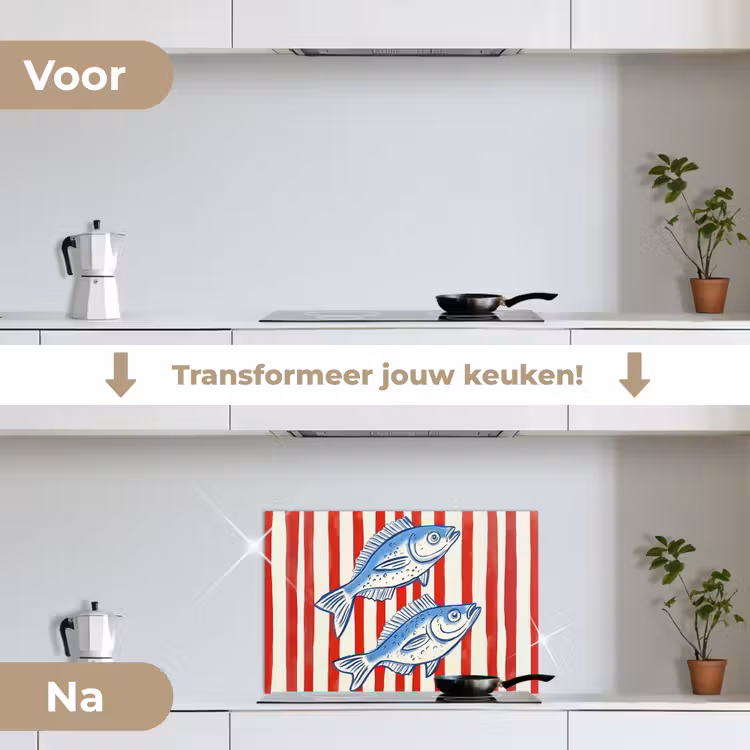 Spatscherm keuken - Vissen - Verticale strepen - Blauw - Rood — 3