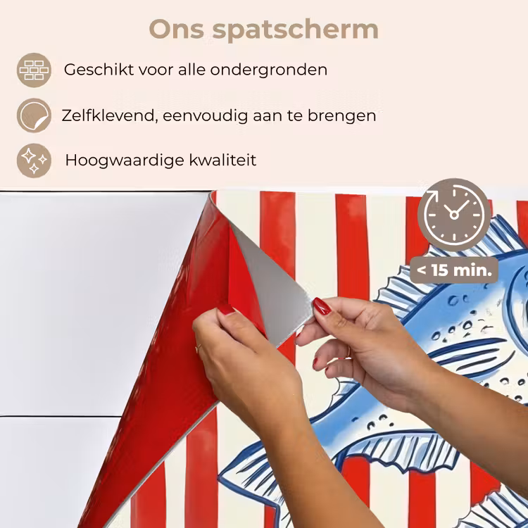 Spatscherm keuken - Vissen - Verticale strepen - Blauw - Rood — 4