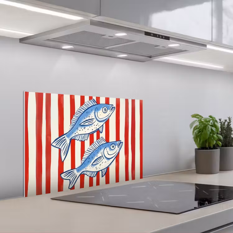Spatscherm keuken - Vissen - Verticale strepen - Blauw - Rood — 5