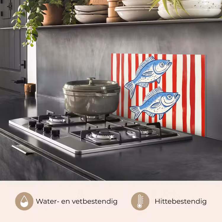 Spatscherm keuken - Vissen - Verticale strepen - Blauw - Rood — 7
