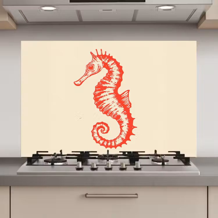 Spatscherm keuken - Zeepaardje - Rood - Fijne details — 1
