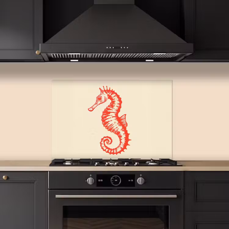 Spatscherm keuken - Zeepaardje - Rood - Fijne details — 2