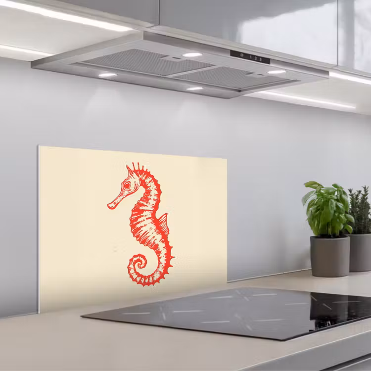 Spatscherm keuken - Zeepaardje - Rood - Fijne details — 5