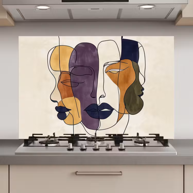 Spatscherm keuken - Abstract - Overlappende gezichten - Paars - Donkergroen — 1