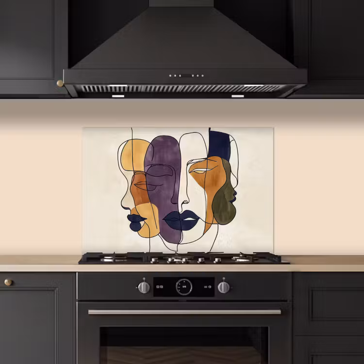 Spatscherm keuken - Abstract - Overlappende gezichten - Paars - Donkergroen — 2