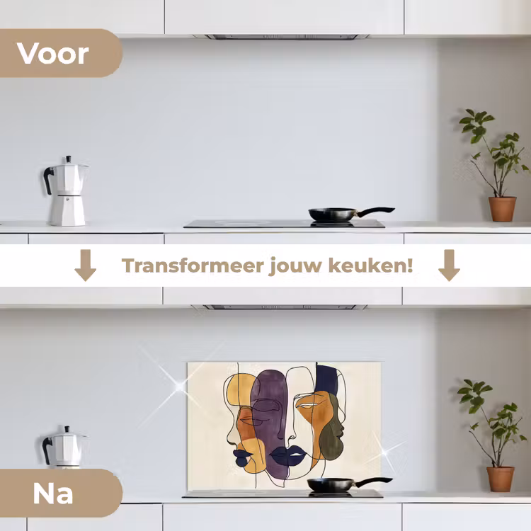 Spatscherm keuken - Abstract - Overlappende gezichten - Paars - Donkergroen — 3