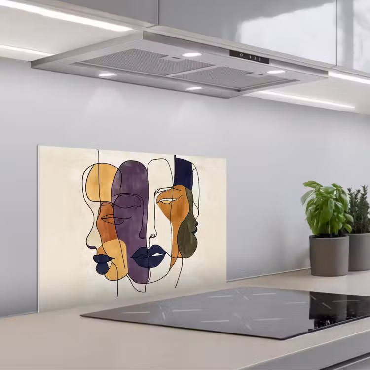 Spatscherm keuken - Abstract - Overlappende gezichten - Paars - Donkergroen — 5