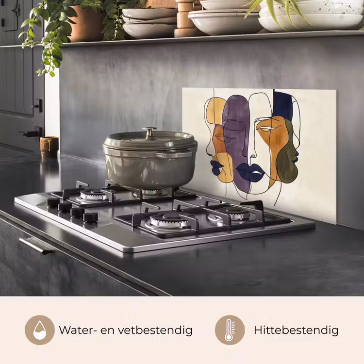Spatscherm keuken - Abstract - Overlappende gezichten - Paars - Donkergroen — 7