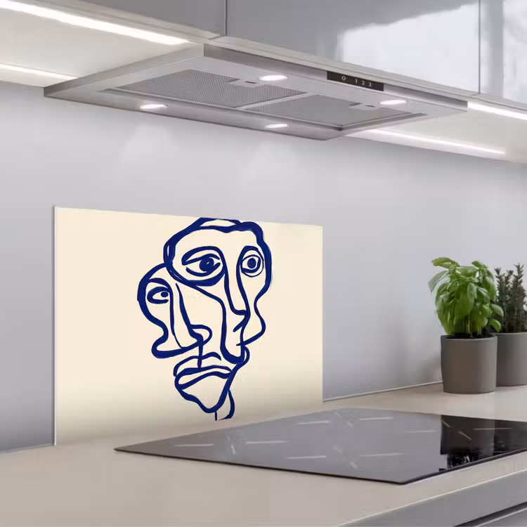 Spatscherm keuken - Lijntekening - Overlappende gezichten - Donkerblauw — 5