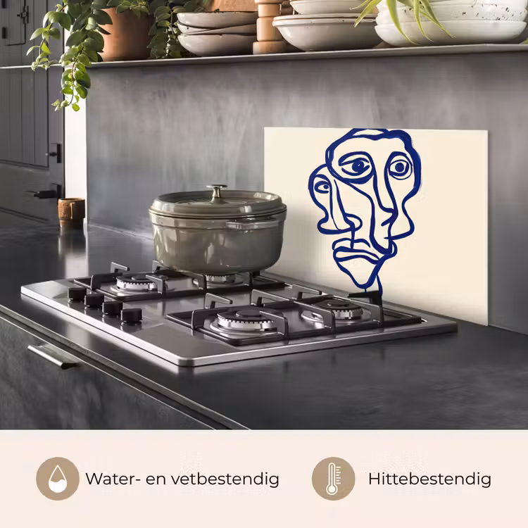 Spatscherm keuken - Lijntekening - Overlappende gezichten - Donkerblauw — 7