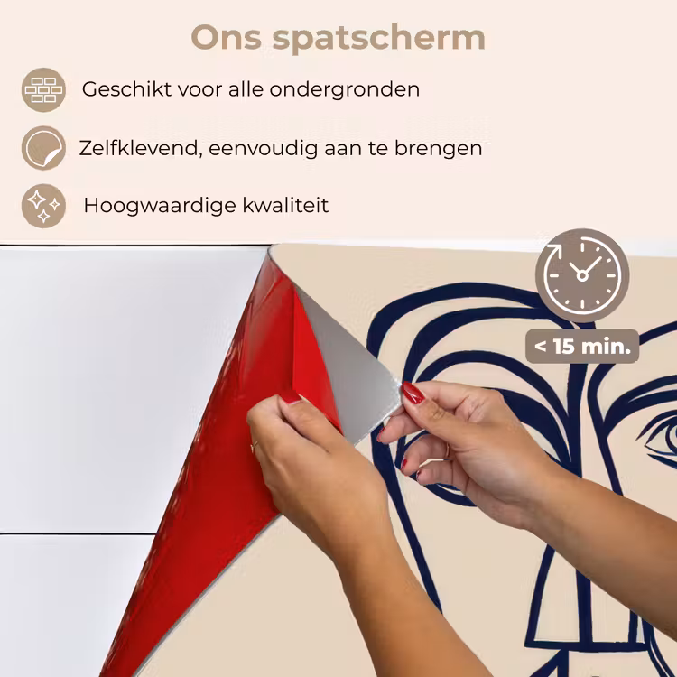 Spatscherm keuken - Minimalistisch - Lijnillustratie - Beige - Donkerblauw — 4