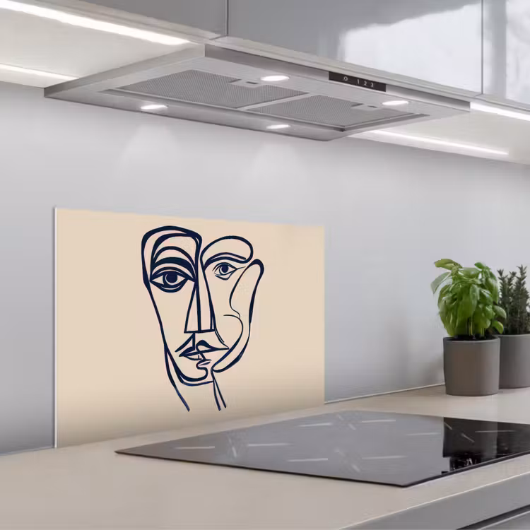 Spatscherm keuken - Minimalistisch - Lijnillustratie - Beige - Donkerblauw — 5