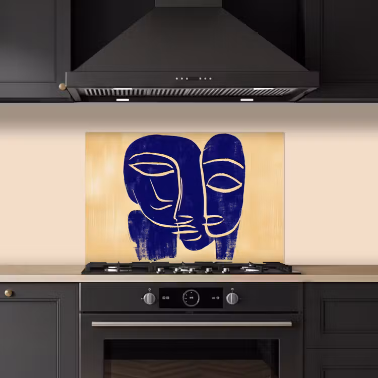 Spatscherm keuken - Okergeel - Blauw - Eenvoudige lijnen — 2