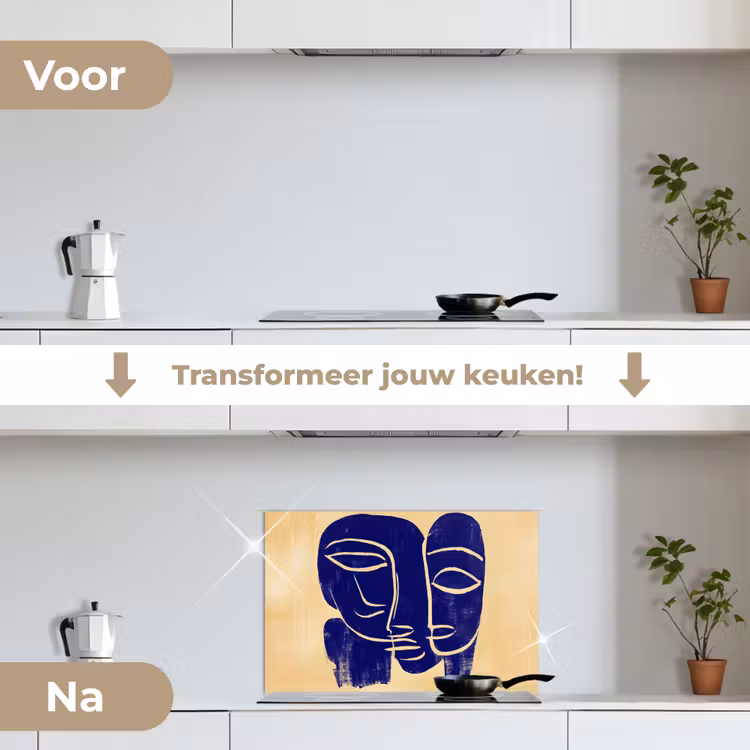 Spatscherm keuken - Okergeel - Blauw - Eenvoudige lijnen — 3