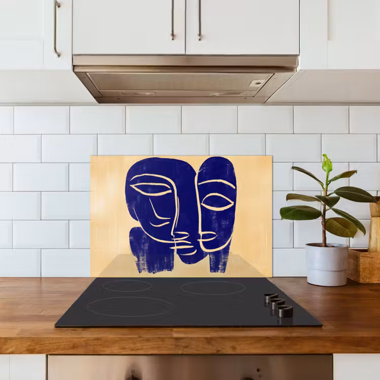 Spatscherm keuken - Okergeel - Blauw - Eenvoudige lijnen — 6