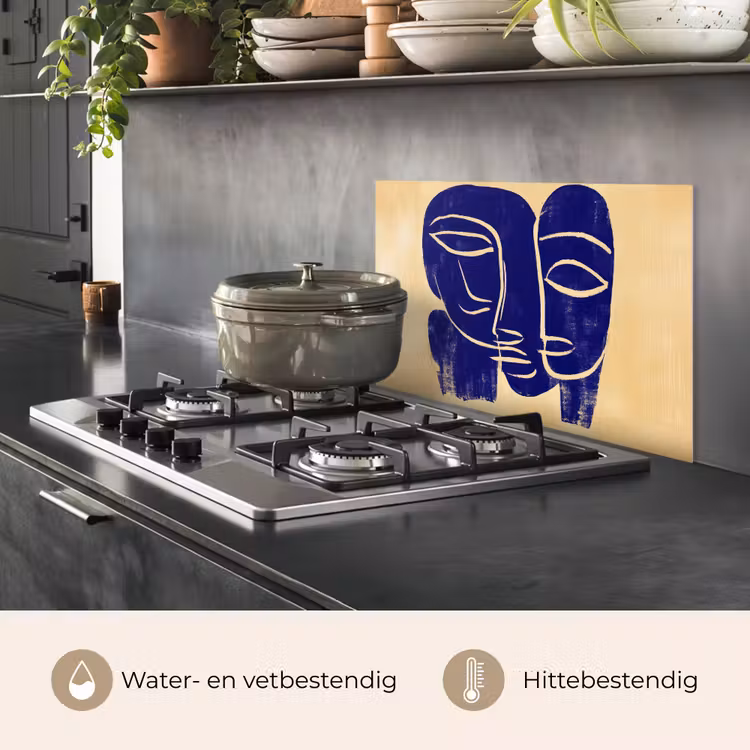 Spatscherm keuken - Okergeel - Blauw - Eenvoudige lijnen — 7