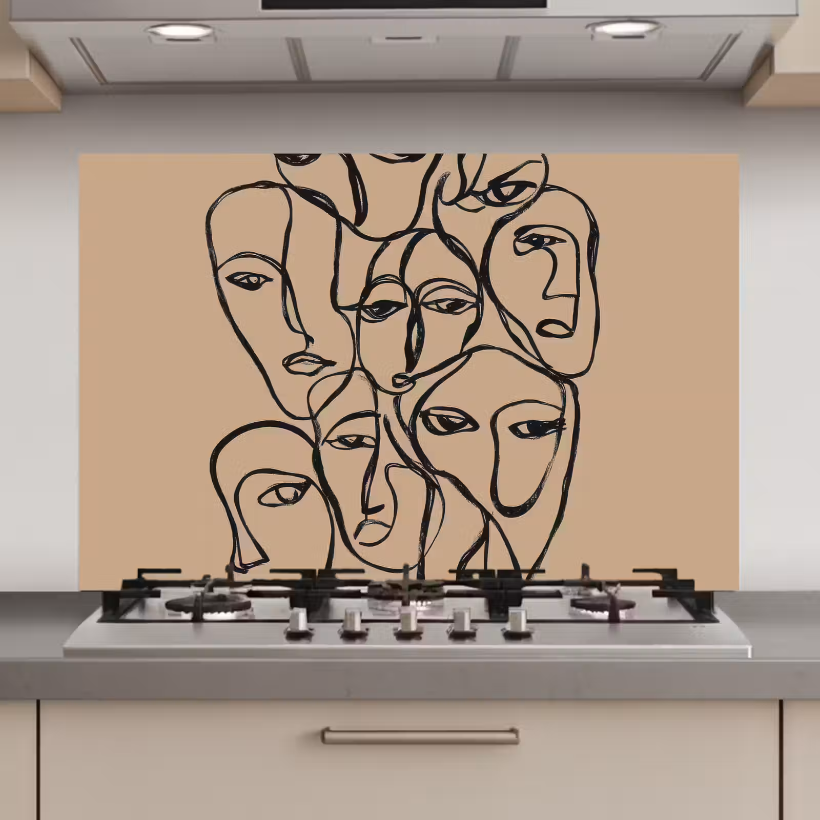 Spatscherm keuken - Gezichtenzee - Lijntekening - Abstract — 1