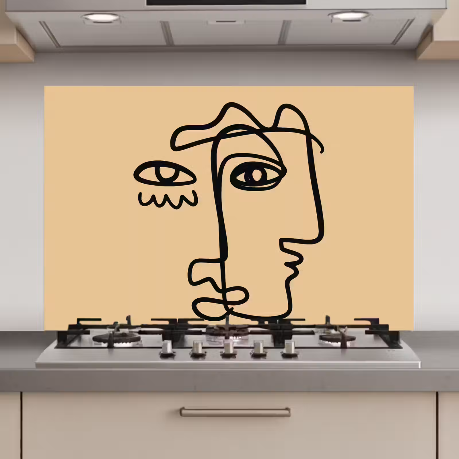 Spatscherm keuken - Overlappende profielen - Lichtbruin - Zwart — 1