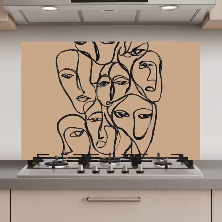 Spatscherm keuken - Gezichtenzee - Lijntekening - Abstract — 1