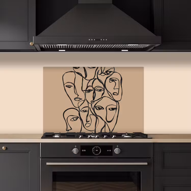 Spatscherm keuken - Gezichtenzee - Lijntekening - Abstract — 2
