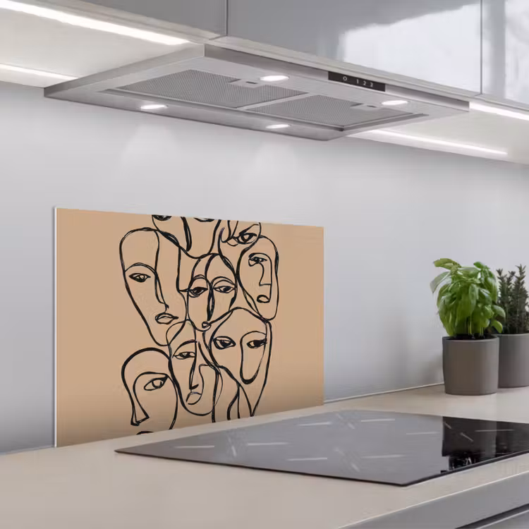 Spatscherm keuken - Gezichtenzee - Lijntekening - Abstract — 5