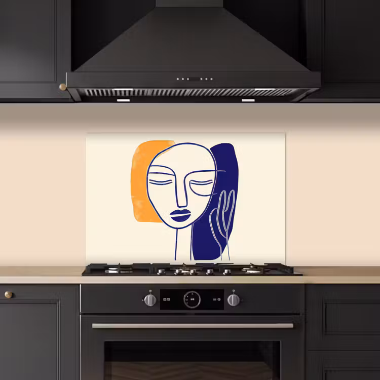 Spatscherm keuken - Minimalistisch - Gezicht - Hand - Oranje - Blauw — 2