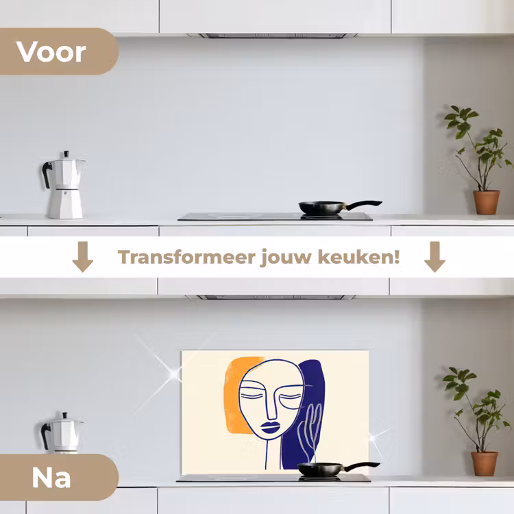 Spatscherm keuken - Minimalistisch - Gezicht - Hand - Oranje - Blauw — 3