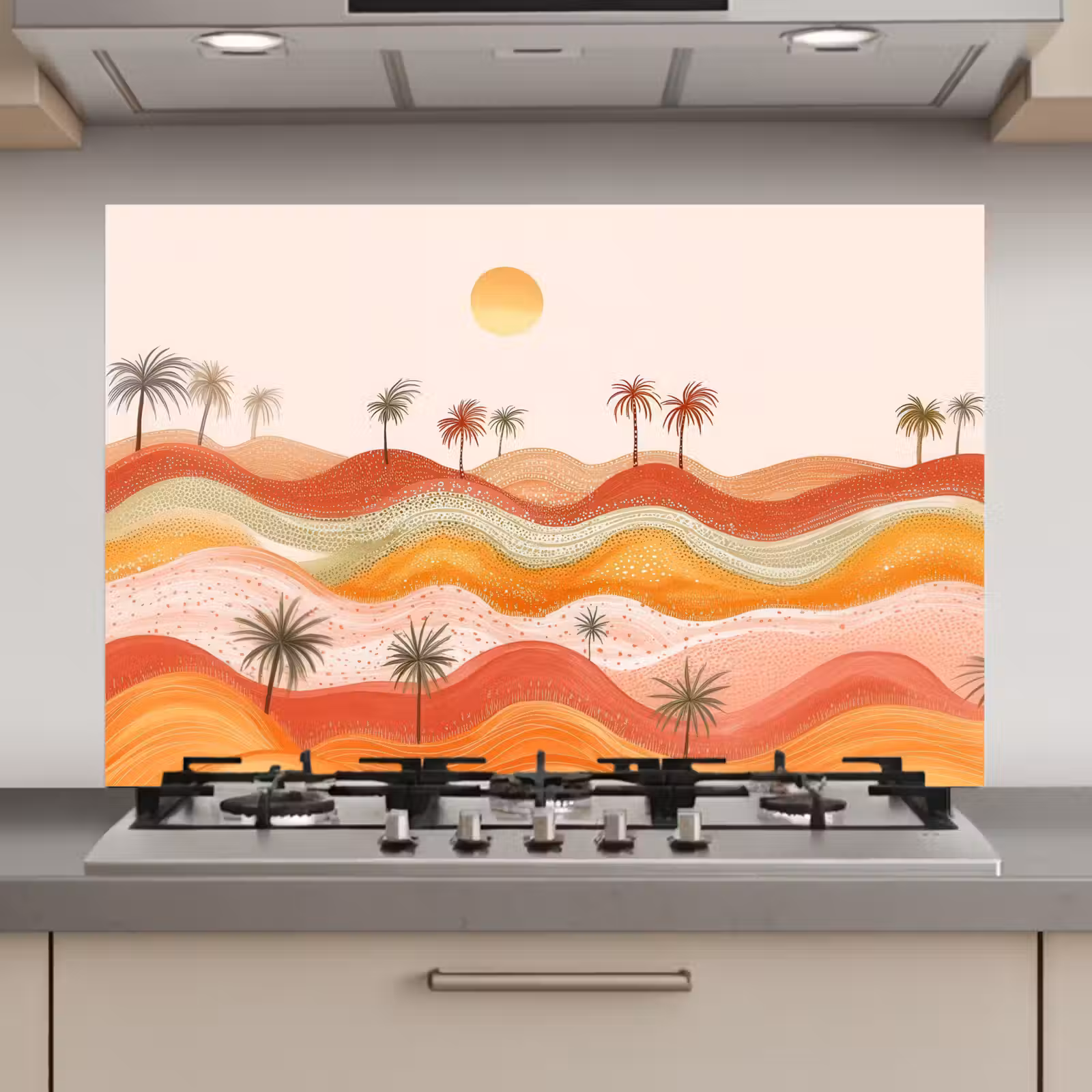 Spatscherm keuken - Abstract landschap - Palmbomen - Kleurrijk — 1