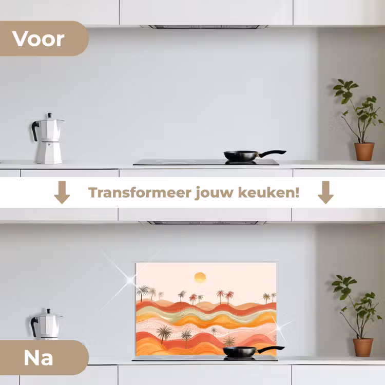 Spatscherm keuken - Abstract landschap - Palmbomen - Kleurrijk — 3