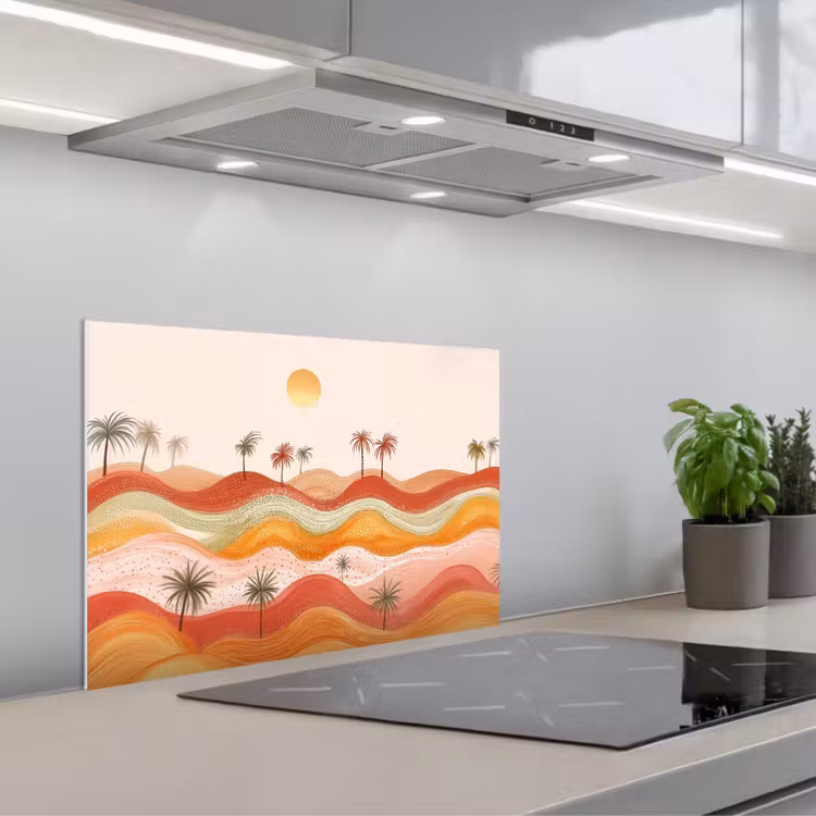 Spatscherm keuken - Abstract landschap - Palmbomen - Kleurrijk — 5