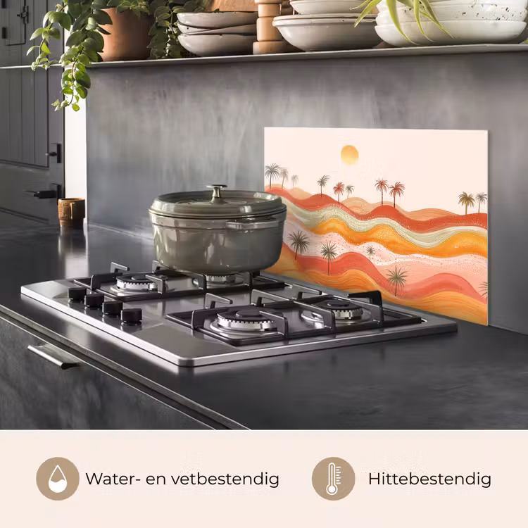 Spatscherm keuken - Abstract landschap - Palmbomen - Kleurrijk — 7