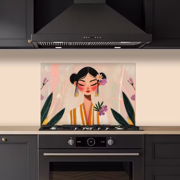 Spatscherm keuken - Vrouw - Bloemen - Pastel — 2