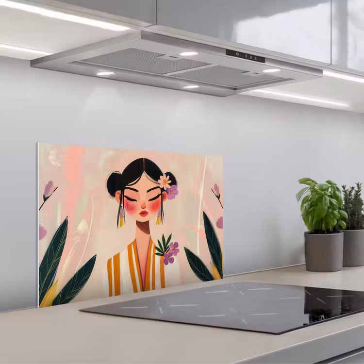 Spatscherm keuken - Vrouw - Bloemen - Pastel — 5