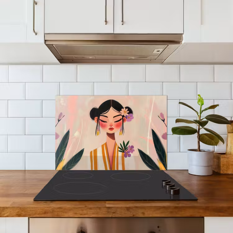 Spatscherm keuken - Vrouw - Bloemen - Pastel — 6