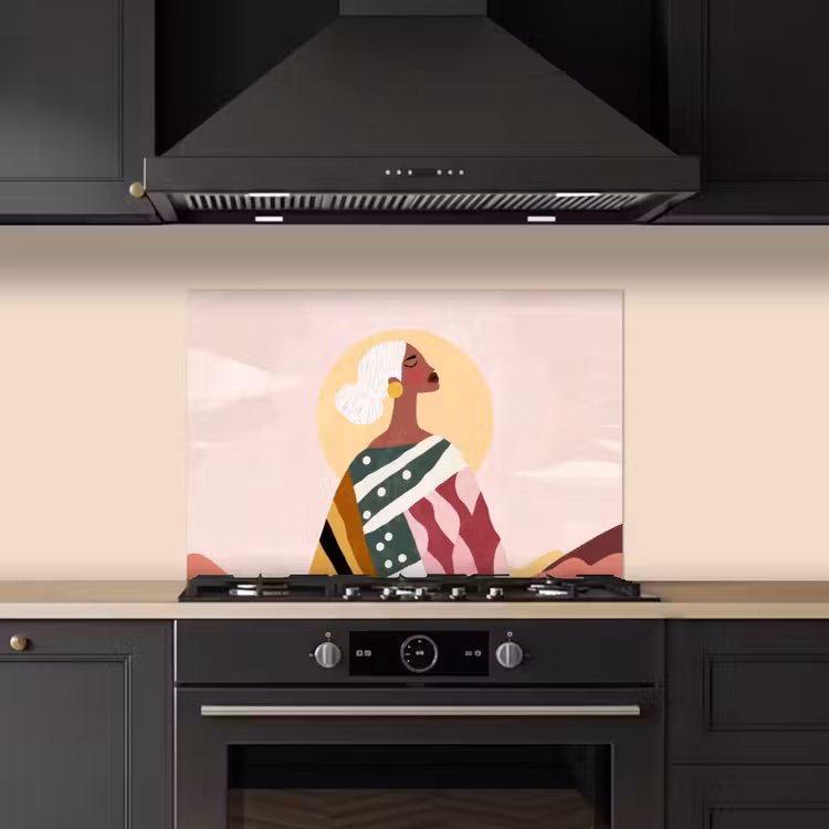Spatscherm keuken - Vrouw - Zon - Kleurrijk — 2