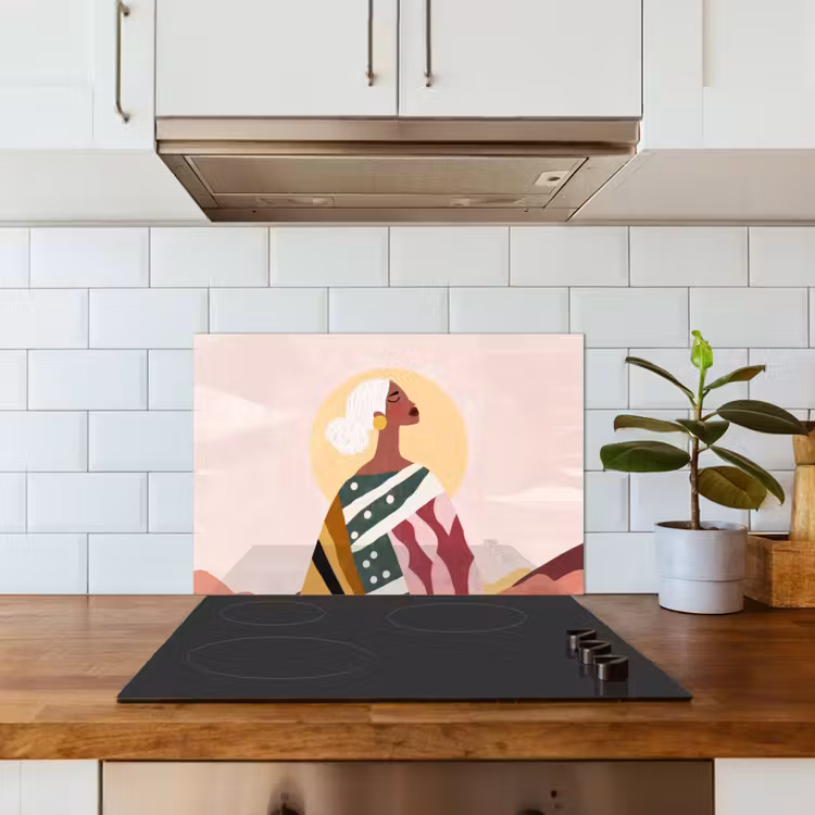 Spatscherm keuken - Vrouw - Zon - Kleurrijk — 6
