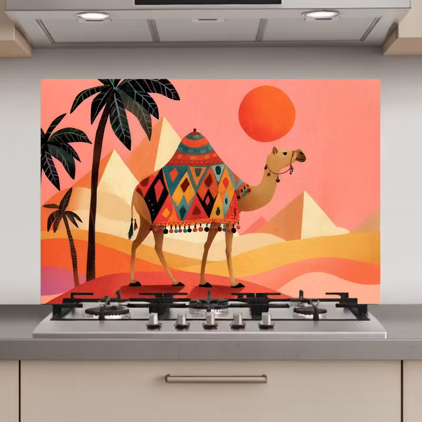 Spatscherm keuken - Kameel - Pyramides - Rode zon — 1
