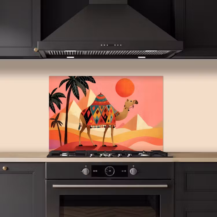 Spatscherm keuken - Kameel - Pyramides - Rode zon — 2
