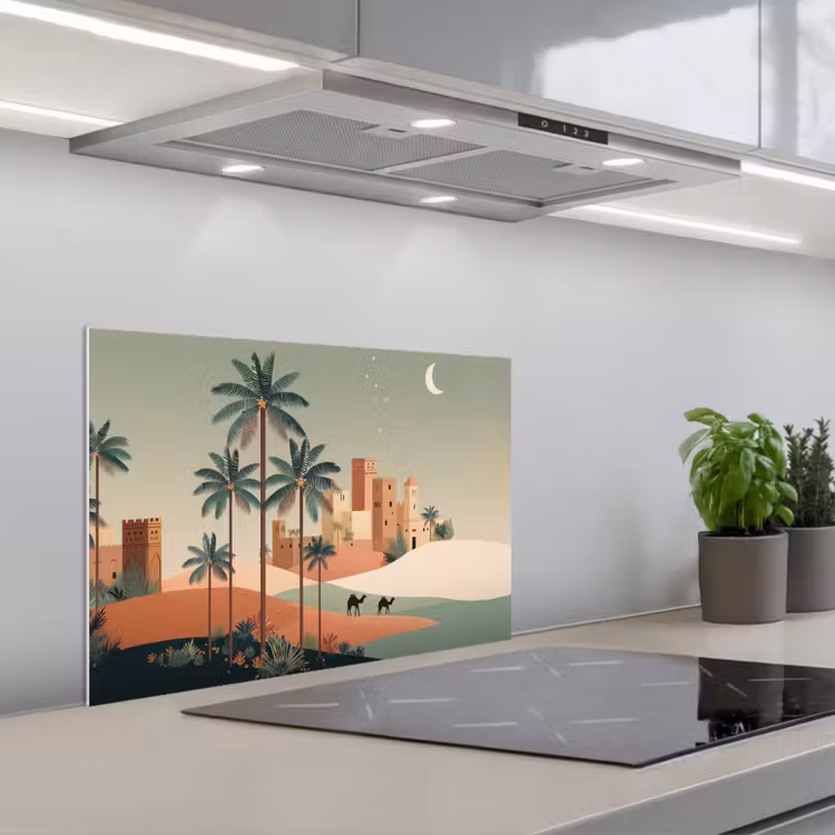 Spatscherm keuken - Nachtlandschap - Kamelen - Sterren - zandduinden — 5