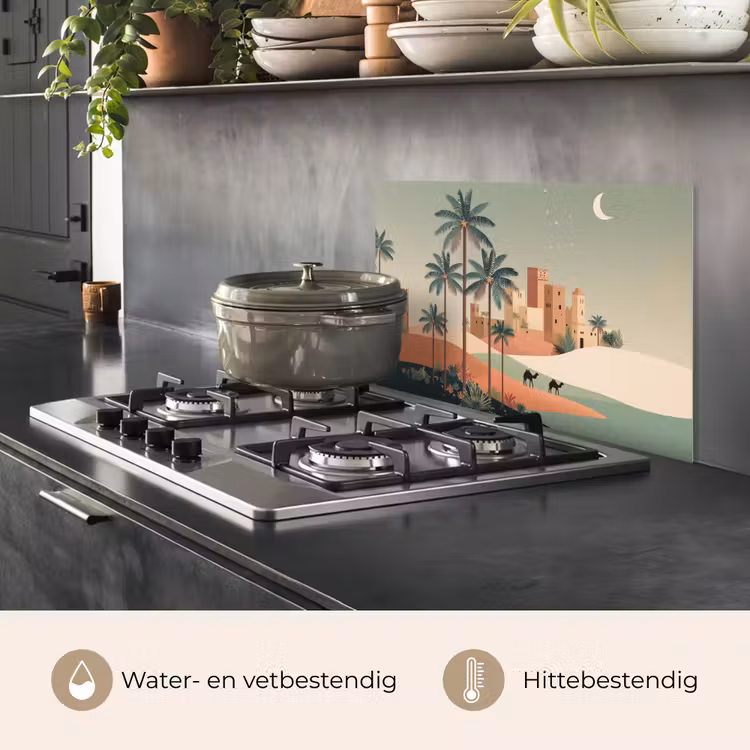 Spatscherm keuken - Nachtlandschap - Kamelen - Sterren - zandduinden — 7